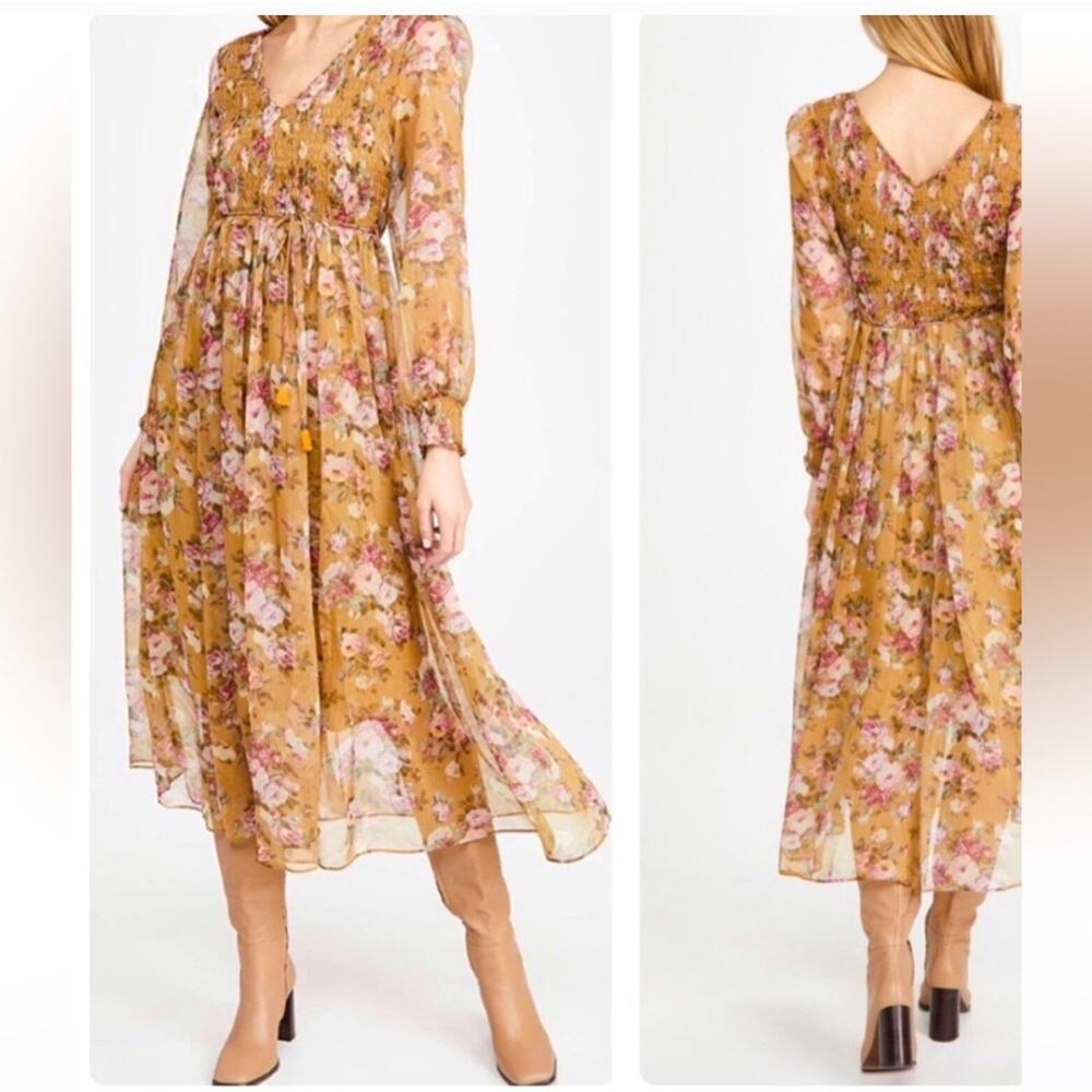NEW O.P.T Floral Long Sleeve Chiffon Midi Dress
